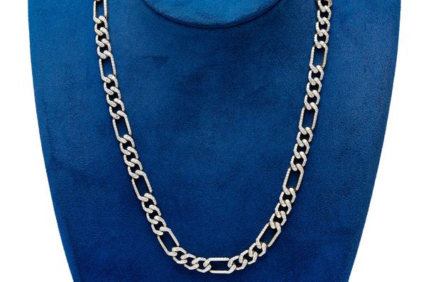 Icebox - 8MM Figaro Link Diamond Necklace 14k Solid Gold 17.00ctw