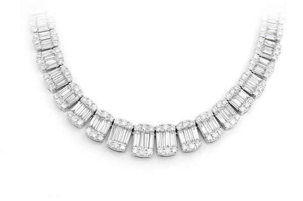 10K White Gold Small Baguette Diamond Necklace
