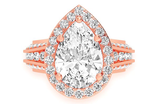 Monst - 3.00ct Pear Solitaire - Three Row Graduated Split Halo - Diamond Engagement Ring - All Natural