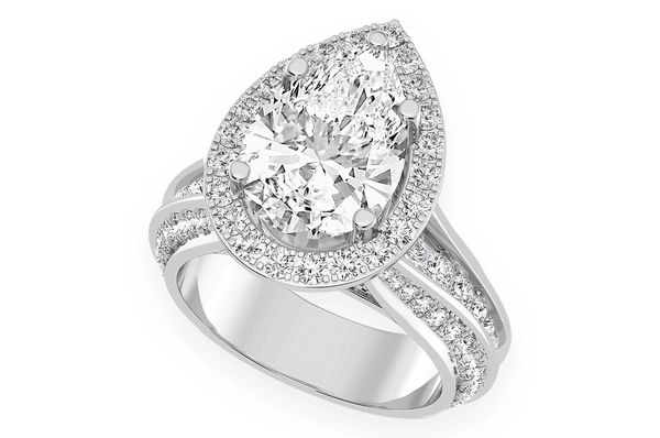 Monst - 3.00ct Pear Solitaire - Three Row Graduated Split Halo - Diamond Engagement Ring - All Natural