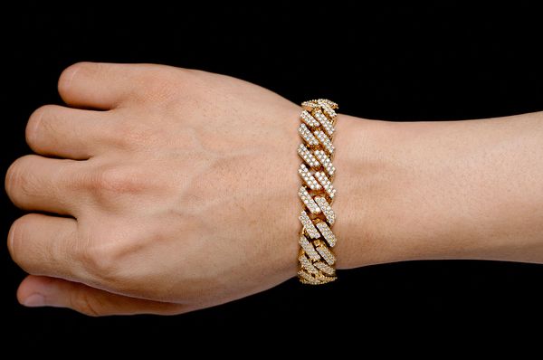14MM Raised Miami Cuban Diamond Bracelet 14k Solid Gold 11.25ctw