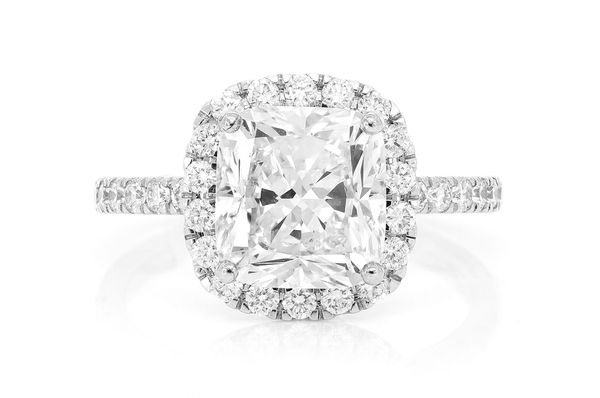 3.00ct Cushion Halo Diamond Engagement Ring 14k Solid Gold 3.85ctw