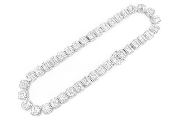 Icebox - Round & Baguette Rectangle Link Diamond Necklace 14k Solid ...
