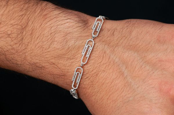 Icebox - Paper Clip Eternity Diamond Bracelet 14k Solid Gold 1.85ctw