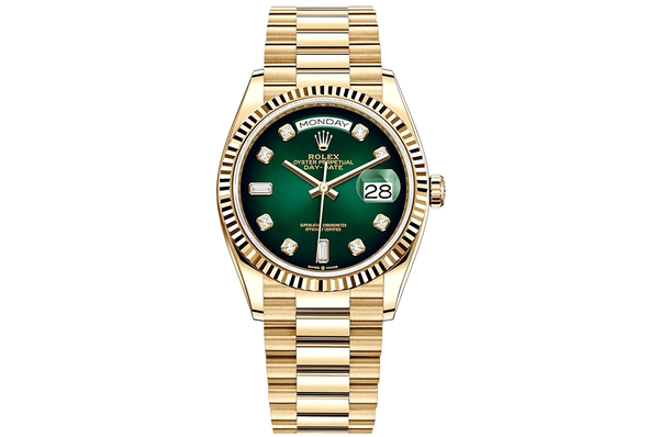 Icebox - Rolex - Day Date 36 - 128238 - Yellow Gold - Green Ombre ...