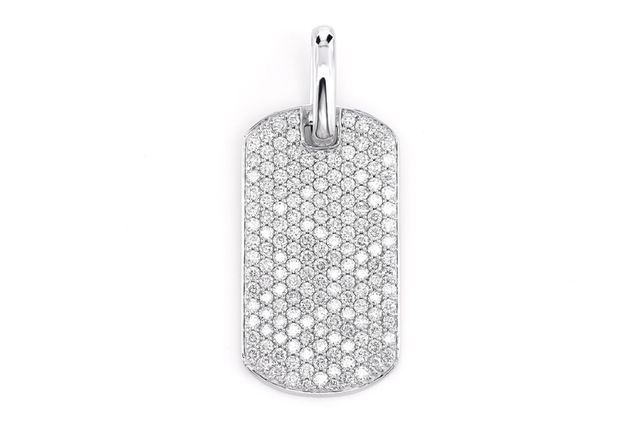 Diamond Pave Dog Tag Pendant 14k Solid Gold 3.50ctw