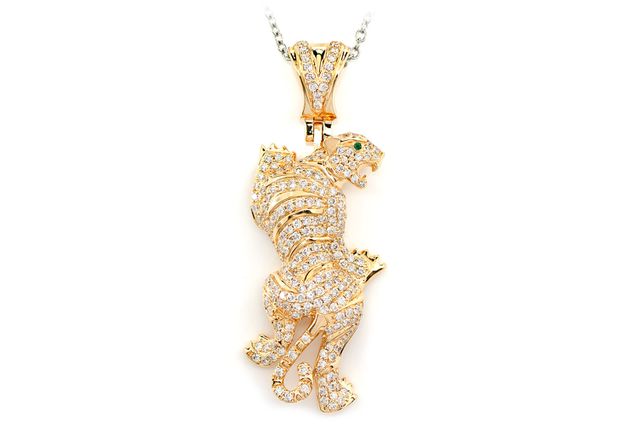 Striped Tiger Diamond Pendant Necklace Attached 14k Solid Gold 1.00ctw