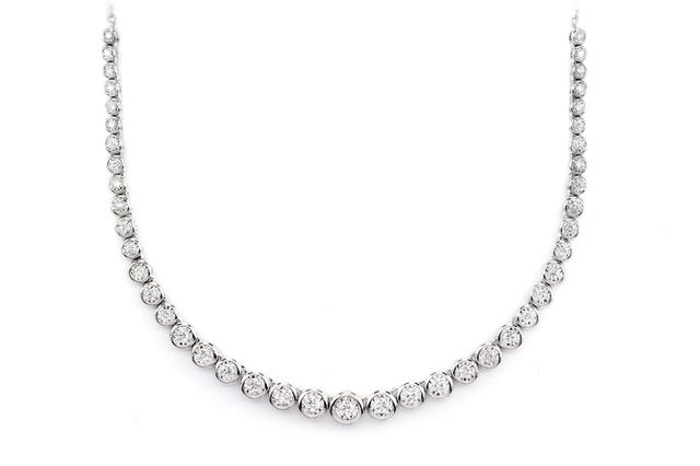 Graduated Miracle Set Bezel Diamond Tennis Necklace 14k Solid Gold 0.85ctw