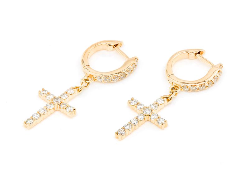 diamond cross huggie earrings